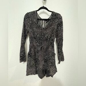 Roxy Black & White Long Bell Sleeve Romper Mini Short Dress Size Small